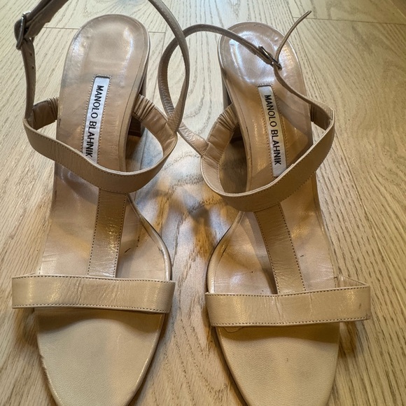 Manolo Blahnik Nude Strappy Heels - Picture 1 of 9